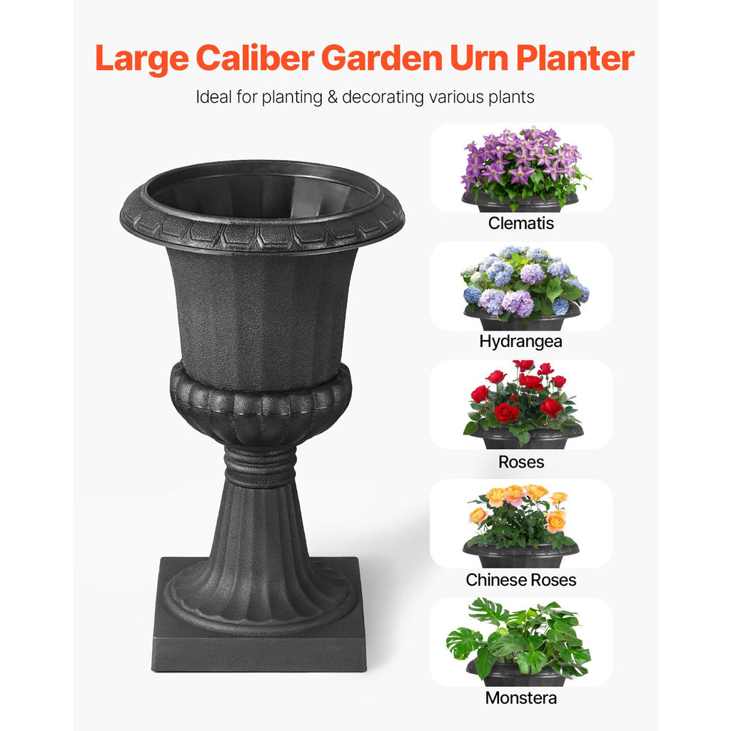 Classic Urn Planters, 16.5" – 2 Pack, Black