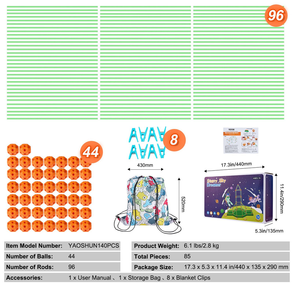 Glow-in-the-Dark Fort Building Kit, 140 Pieces