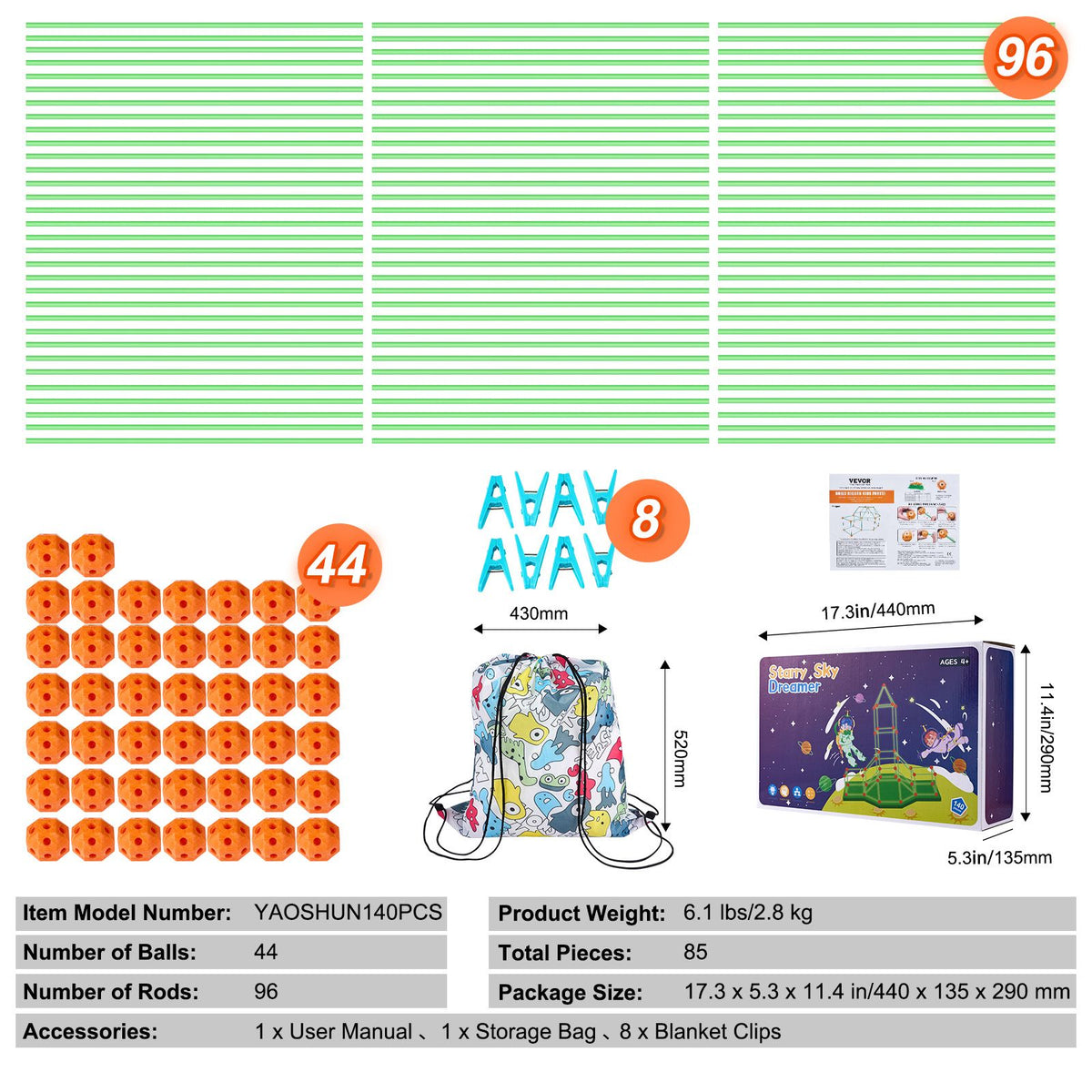 Glow-in-the-Dark Fort Building Kit, 140 Pieces
