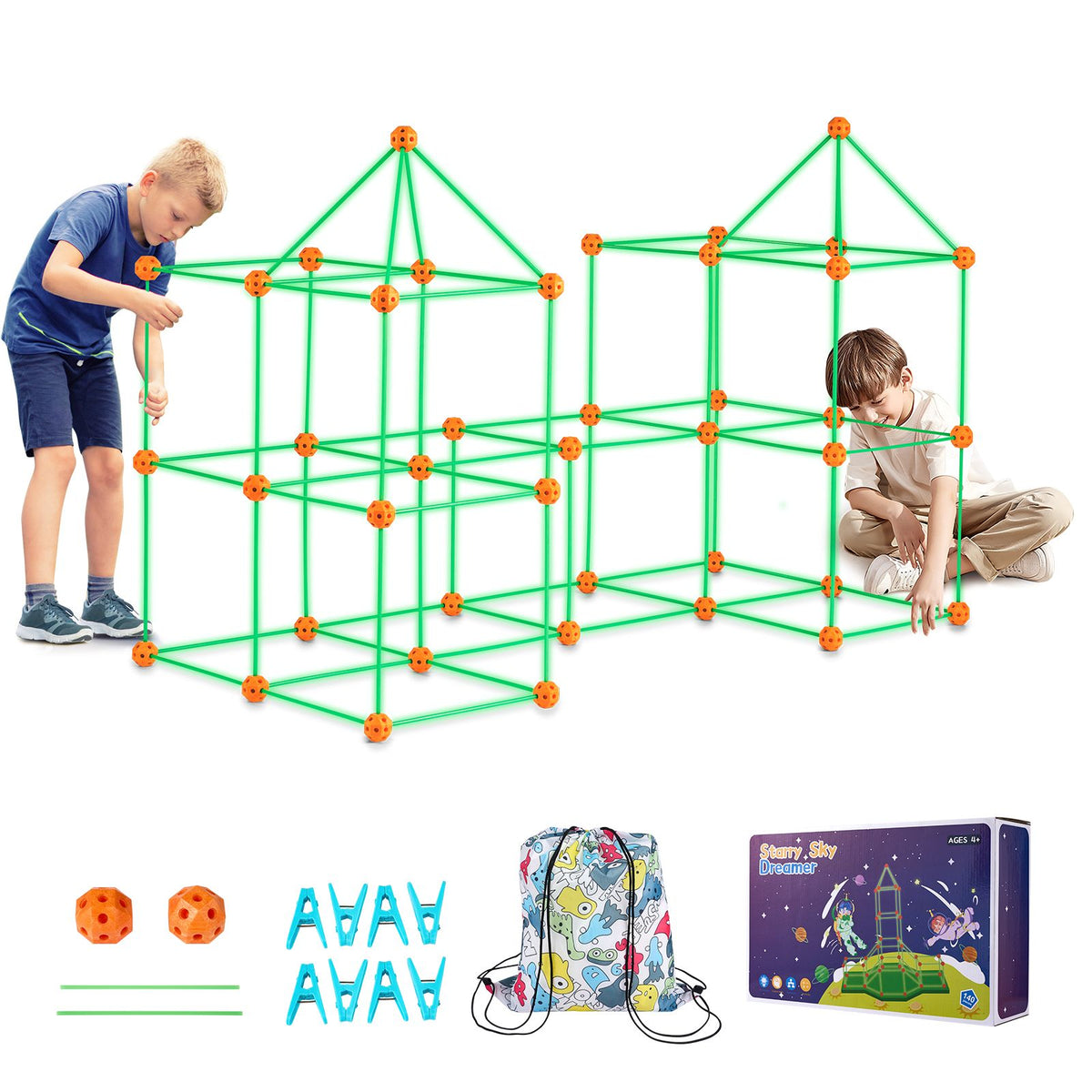 Glow-in-the-Dark Fort Building Kit, 140 Pieces