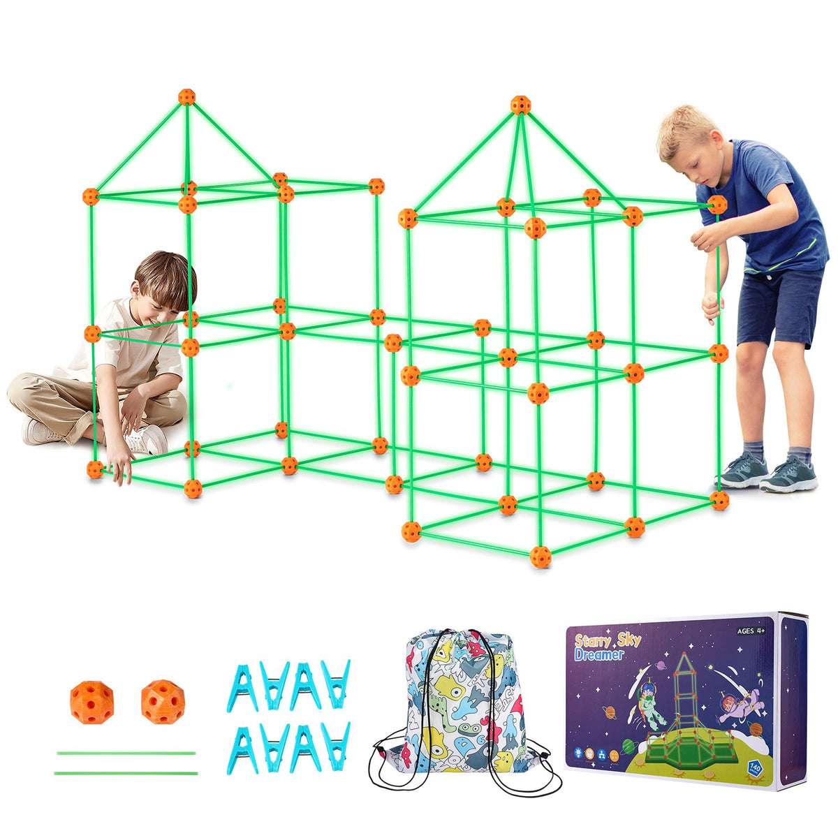 Glow-in-the-Dark Fort Building Kit, 140 Pieces