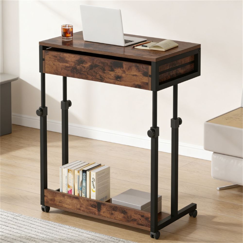 Adjustable-Height Mobile Desk with Drawer