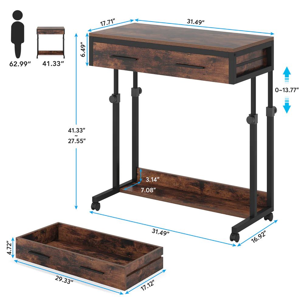 Adjustable-Height Mobile Desk with Drawer