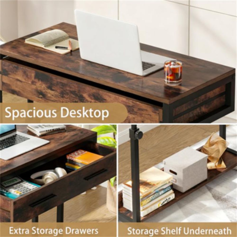 Adjustable-Height Mobile Desk with Drawer