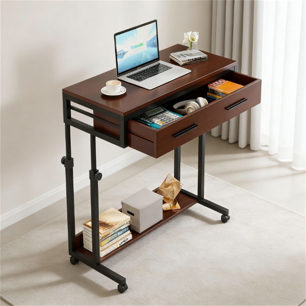 Adjustable-Height Mobile Desk with Drawer