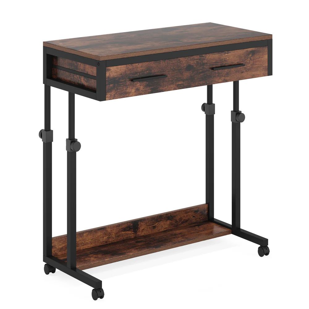 Adjustable-Height Mobile Desk with Drawer