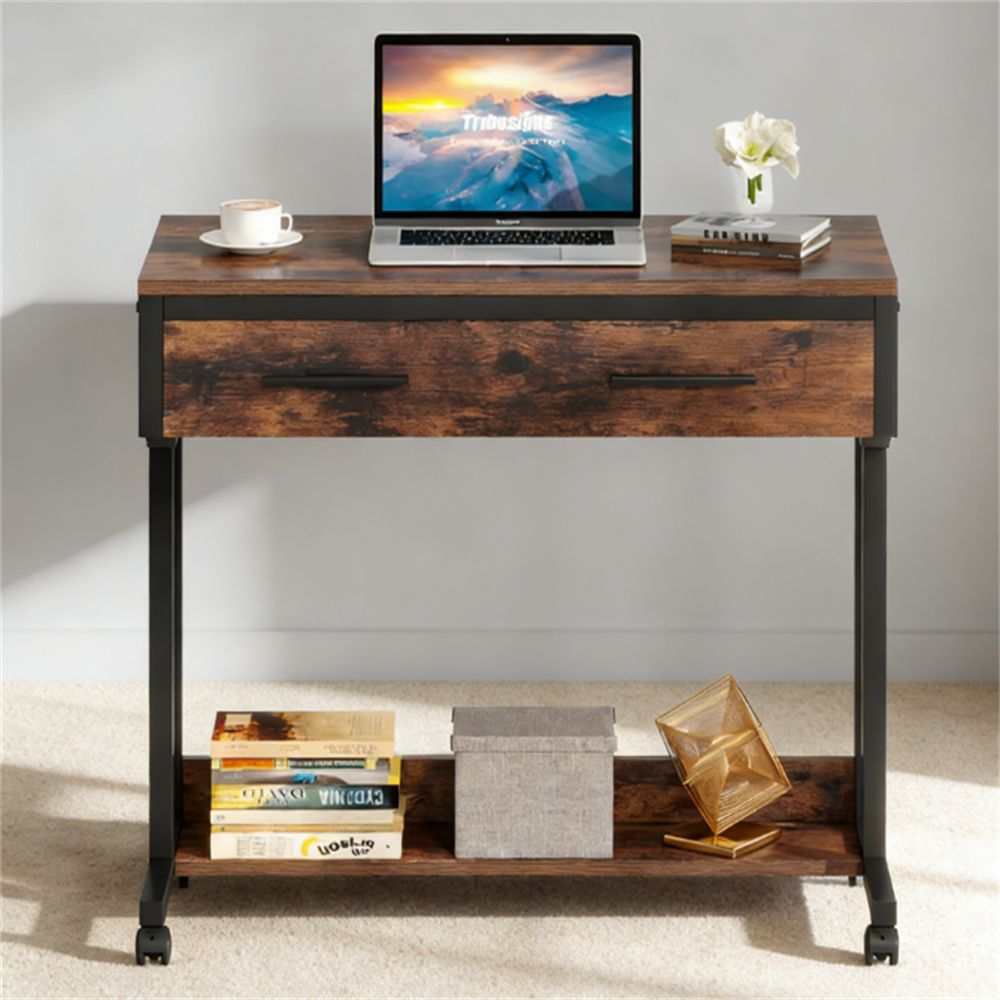 Adjustable-Height Mobile Desk with Drawer